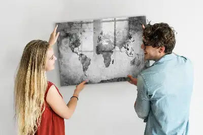Glazen magneetbord met wereldkaart beschrijfbaar designbord
