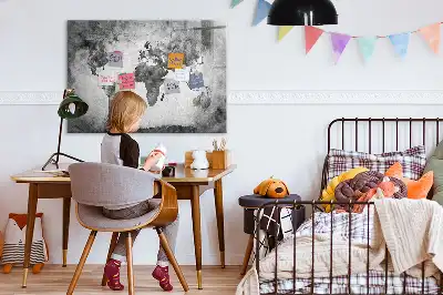 Glazen magneetbord met wereldkaart beschrijfbaar designbord