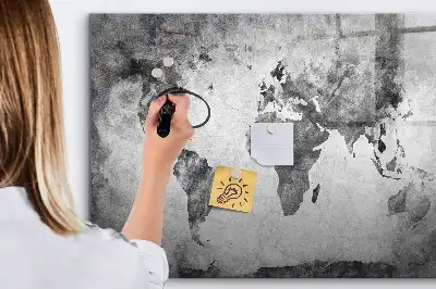 Glazen magneetbord met wereldkaart beschrijfbaar designbord