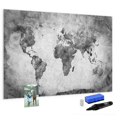 Glazen magneetbord met wereldkaart beschrijfbaar designbord