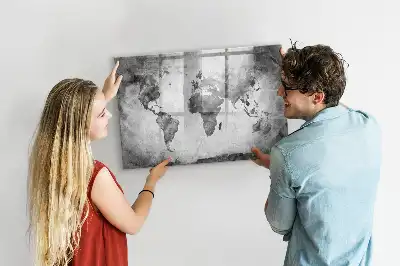 Glazen magneetbord met wereldkaart beschrijfbaar designbord