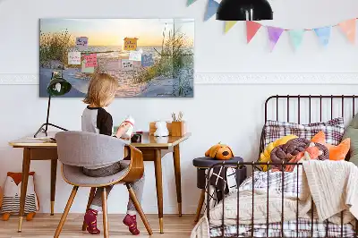 Beschrijfbaar glazen magneetbord met design van een zonsondergang op het strand