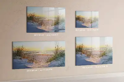 Beschrijfbaar glazen magneetbord met design van een zonsondergang op het strand