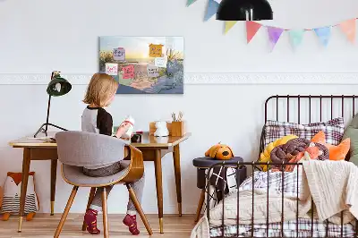 Beschrijfbaar glazen magneetbord met design van een zonsondergang op het strand