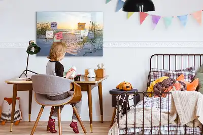 Beschrijfbaar glazen magneetbord met design van een zonsondergang op het strand