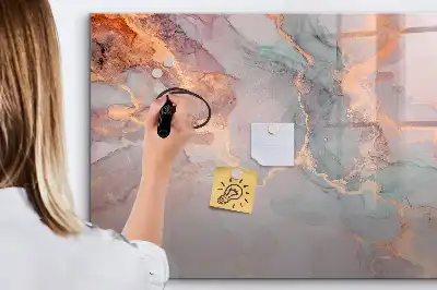 Beschrijfbaar glazen magneetbord met decoratief marmerdesign