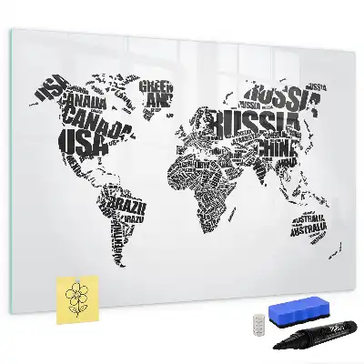 Magnetisch glazen schrijfbord wereldkaart voor notities en foto's