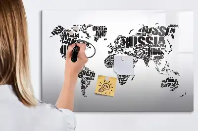 Magnetisch glazen schrijfbord wereldkaart voor notities en foto's