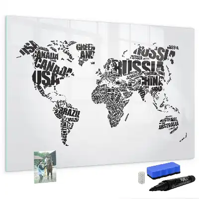 Magnetisch glazen schrijfbord wereldkaart voor notities en foto's