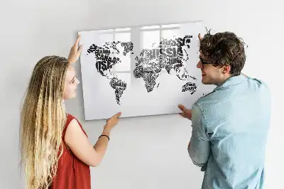 Magnetisch glazen schrijfbord wereldkaart voor notities en foto's