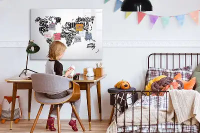 Magnetisch glazen schrijfbord wereldkaart voor notities en foto's