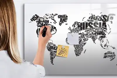 Magnetisch glazen schrijfbord wereldkaart voor notities en foto's