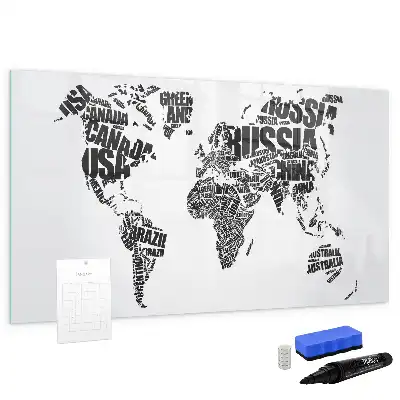Magnetisch glazen schrijfbord wereldkaart voor notities en foto's