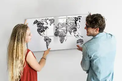 Magnetisch glazen schrijfbord wereldkaart voor notities en foto's