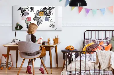 Magnetisch glazen schrijfbord wereldkaart voor notities en foto's