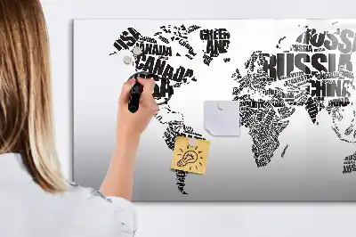 Magnetisch glazen schrijfbord wereldkaart voor notities en foto's