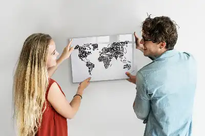 Magnetisch glazen schrijfbord wereldkaart voor notities en foto's
