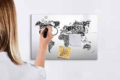 Magnetisch glazen schrijfbord wereldkaart voor notities en foto's