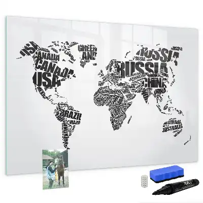 Magnetisch glazen schrijfbord wereldkaart voor notities en foto's