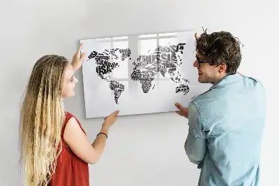 Magnetisch glazen schrijfbord wereldkaart voor notities en foto's