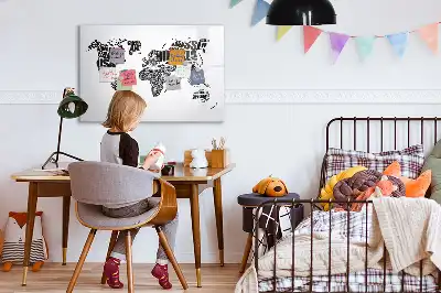 Magnetisch glazen schrijfbord wereldkaart voor notities en foto's