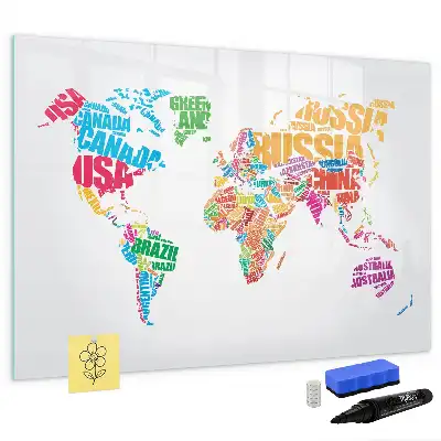 Beschrijfbaar glazen magneetbord met design van kleurrijke landnamen