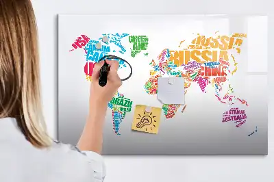 Beschrijfbaar glazen magneetbord met design van kleurrijke landnamen
