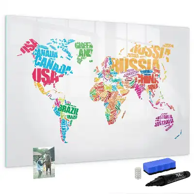 Beschrijfbaar glazen magneetbord met design van kleurrijke landnamen