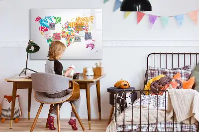 Beschrijfbaar glazen magneetbord met design van kleurrijke landnamen