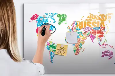 Beschrijfbaar glazen magneetbord met design van kleurrijke landnamen