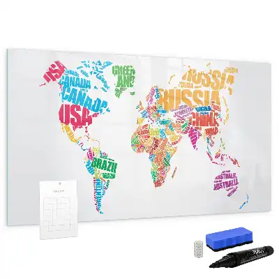 Beschrijfbaar glazen magneetbord met design van kleurrijke landnamen