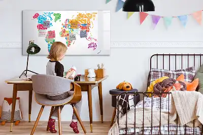Beschrijfbaar glazen magneetbord met design van kleurrijke landnamen