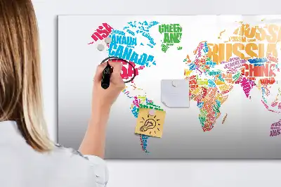 Beschrijfbaar glazen magneetbord met design van kleurrijke landnamen
