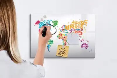 Beschrijfbaar glazen magneetbord met design van kleurrijke landnamen