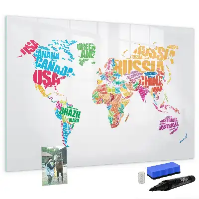 Beschrijfbaar glazen magneetbord met design van kleurrijke landnamen
