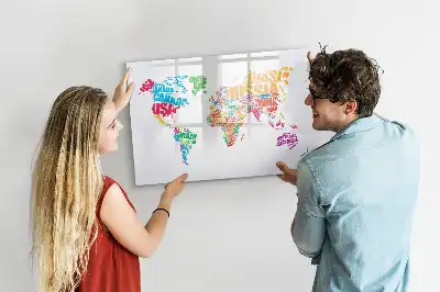 Beschrijfbaar glazen magneetbord met design van kleurrijke landnamen