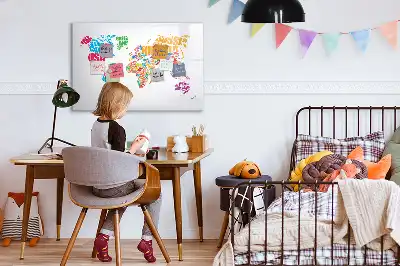 Beschrijfbaar glazen magneetbord met design van kleurrijke landnamen