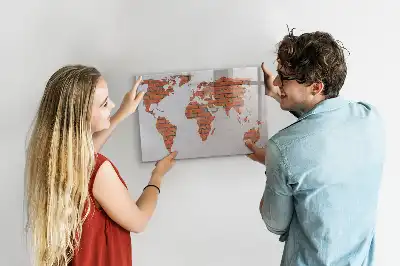 Beschrijfbaar glazen magneetbord wereldkaart op baksteen design