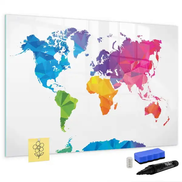 Beschrijfbaar glazen magneetbord met abstracte wereldkaart
