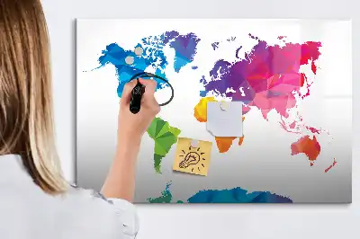 Beschrijfbaar glazen magneetbord met abstracte wereldkaart