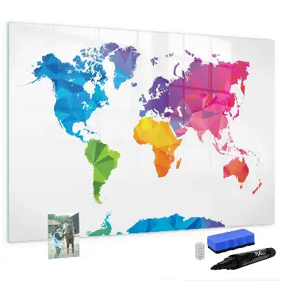 Beschrijfbaar glazen magneetbord met abstracte wereldkaart