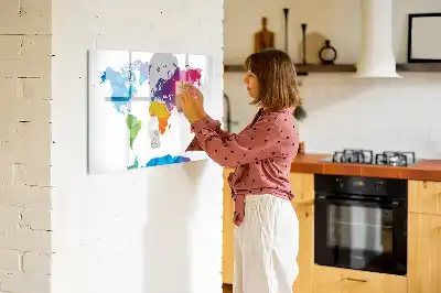 Beschrijfbaar glazen magneetbord met abstracte wereldkaart