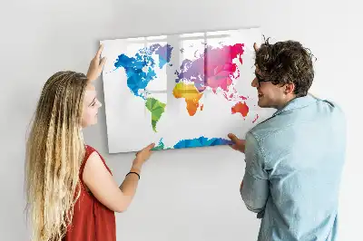 Beschrijfbaar glazen magneetbord met abstracte wereldkaart