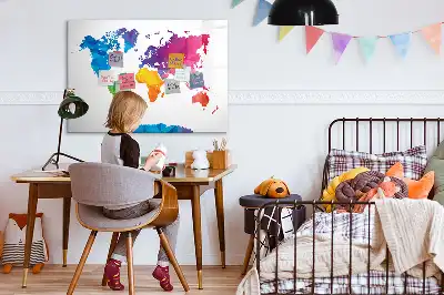 Beschrijfbaar glazen magneetbord met abstracte wereldkaart