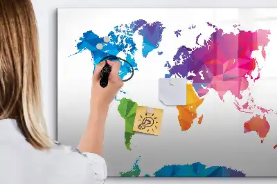 Beschrijfbaar glazen magneetbord met abstracte wereldkaart