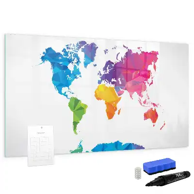 Beschrijfbaar glazen magneetbord met abstracte wereldkaart