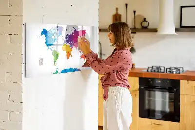 Beschrijfbaar glazen magneetbord met abstracte wereldkaart