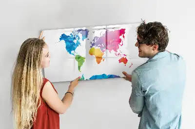 Beschrijfbaar glazen magneetbord met abstracte wereldkaart
