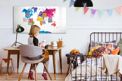 Beschrijfbaar glazen magneetbord met abstracte wereldkaart