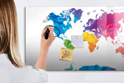 Beschrijfbaar glazen magneetbord met abstracte wereldkaart